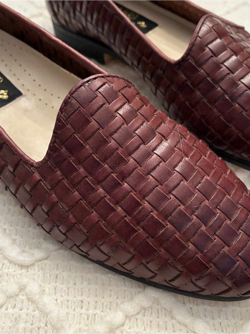 Vintage 90s Woven Brown Leather Slip On Loafers